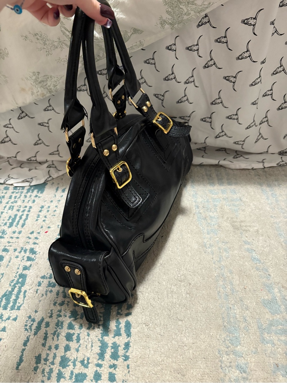 Aldo Black Leather Shoulder Bag with Gold Hardware